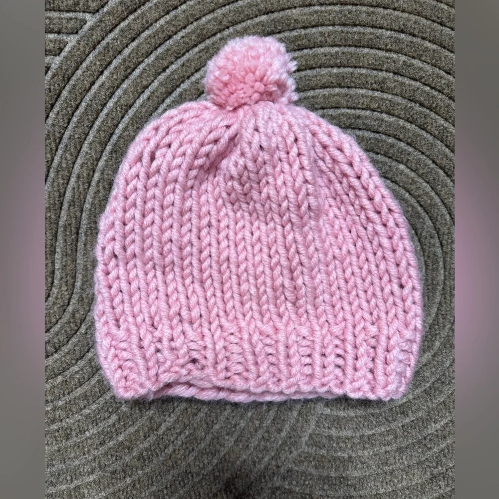 Cozy Soft Pink Large Knit Beanie Hat with Pom Pom